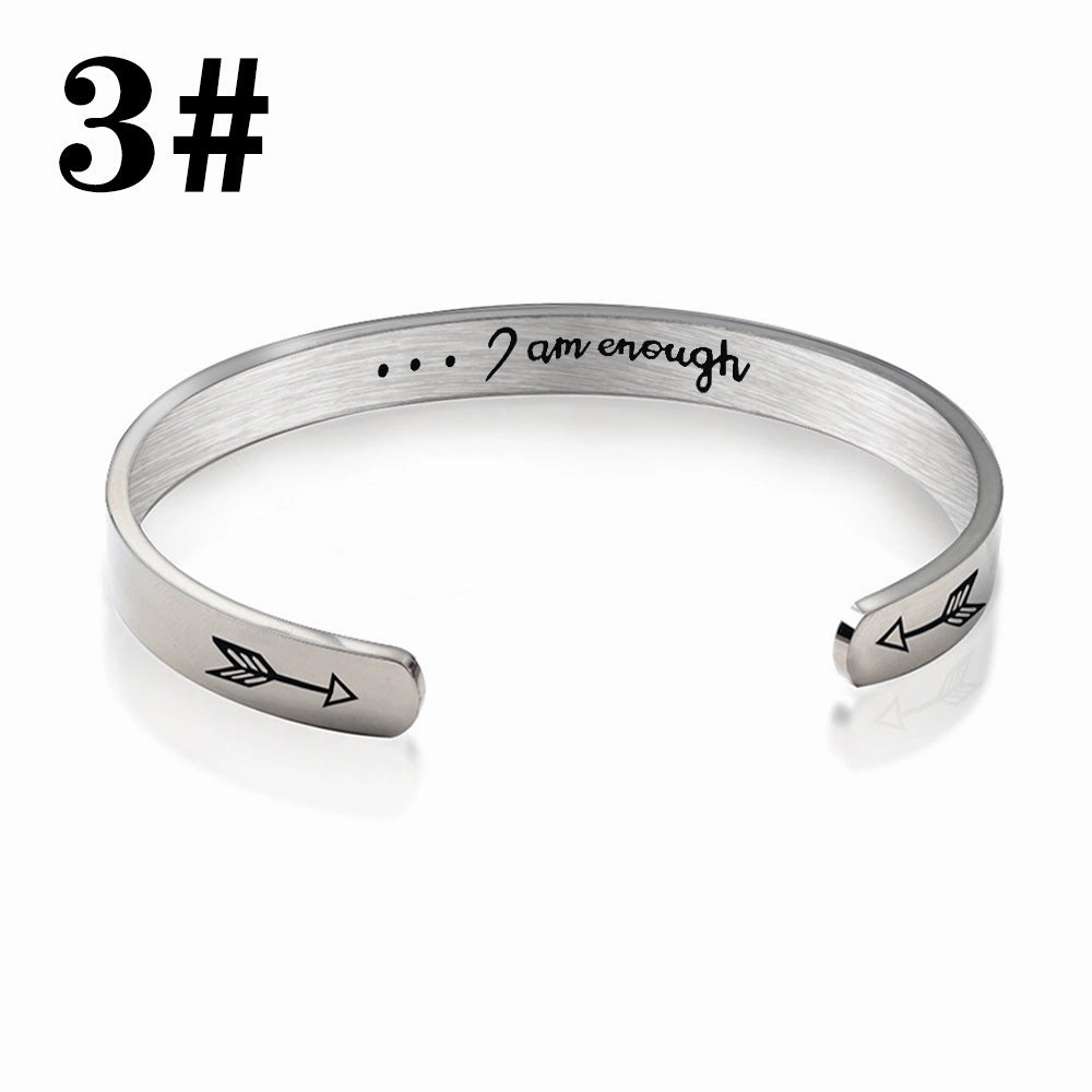 Wholesale Stainless Steel C-Shape Opening Lettering KEEP FUCKING GOING Bracelet