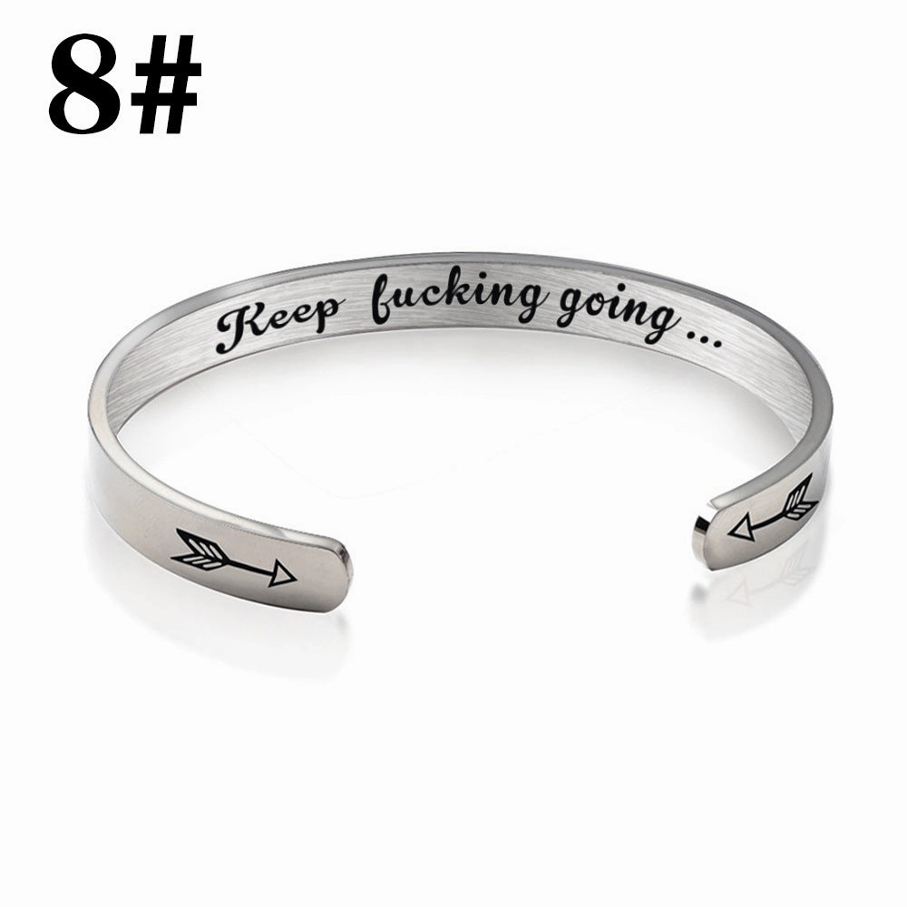 Wholesale Stainless Steel C-Shape Opening Lettering KEEP FUCKING GOING Bracelet