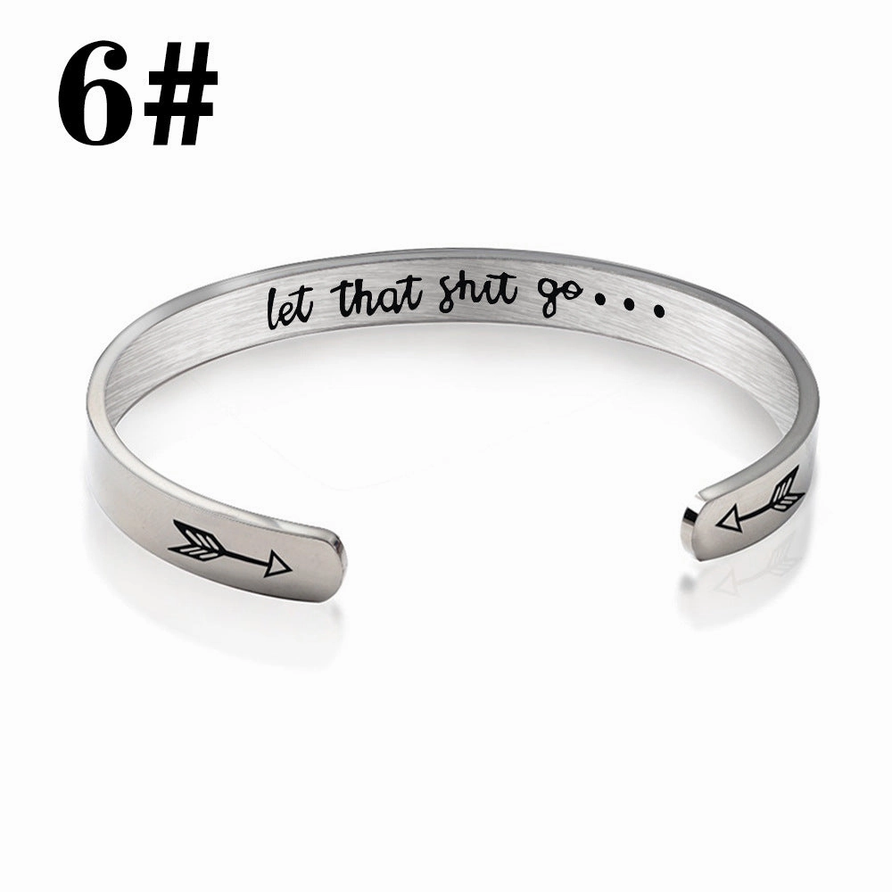 Wholesale Stainless Steel C-Shape Opening Lettering KEEP FUCKING GOING Bracelet