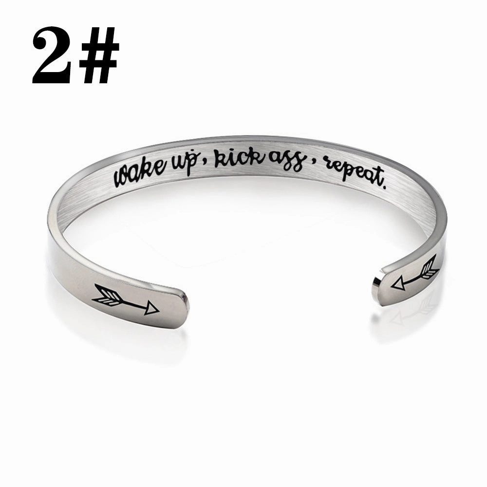 Wholesale Stainless Steel C-Shape Opening Lettering KEEP FUCKING GOING Bracelet