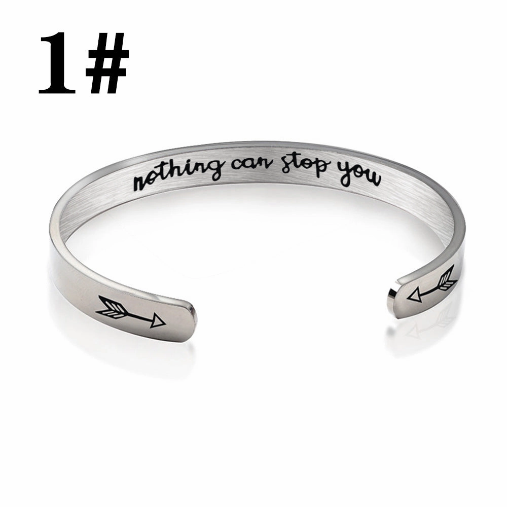 Wholesale Stainless Steel C-Shape Opening Lettering KEEP FUCKING GOING Bracelet