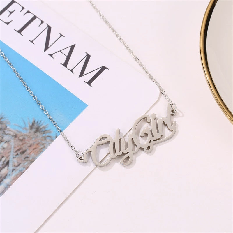 Wholesale Stainless Steel City Girl Letter Necklace DIY Lettering Clavicle Chain