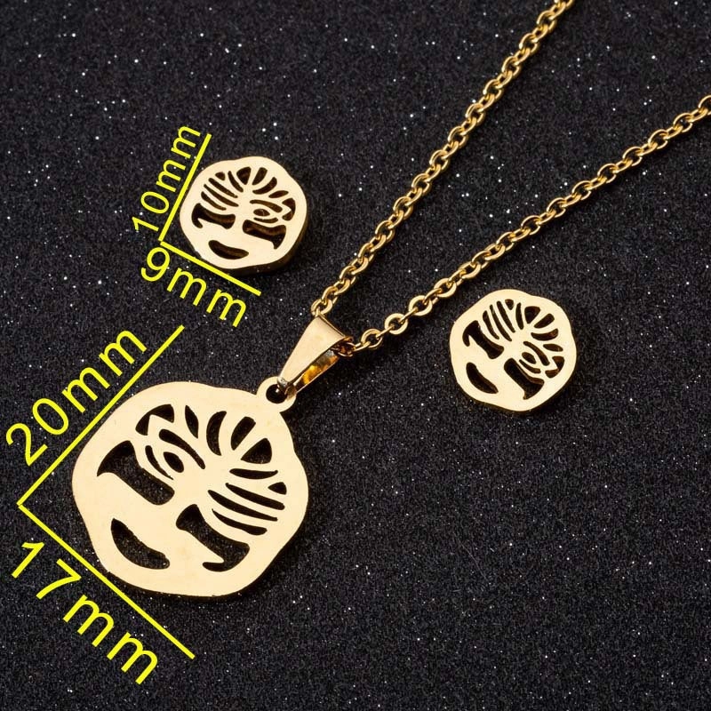 Wholesale Stainless Steel Coconut Hollow Pineapple Thousand Paper Crane Necklace Set