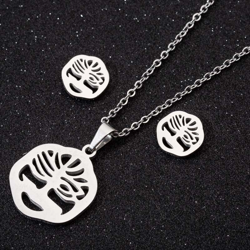 Wholesale Stainless Steel Coconut Hollow Pineapple Thousand Paper Crane Necklace Set