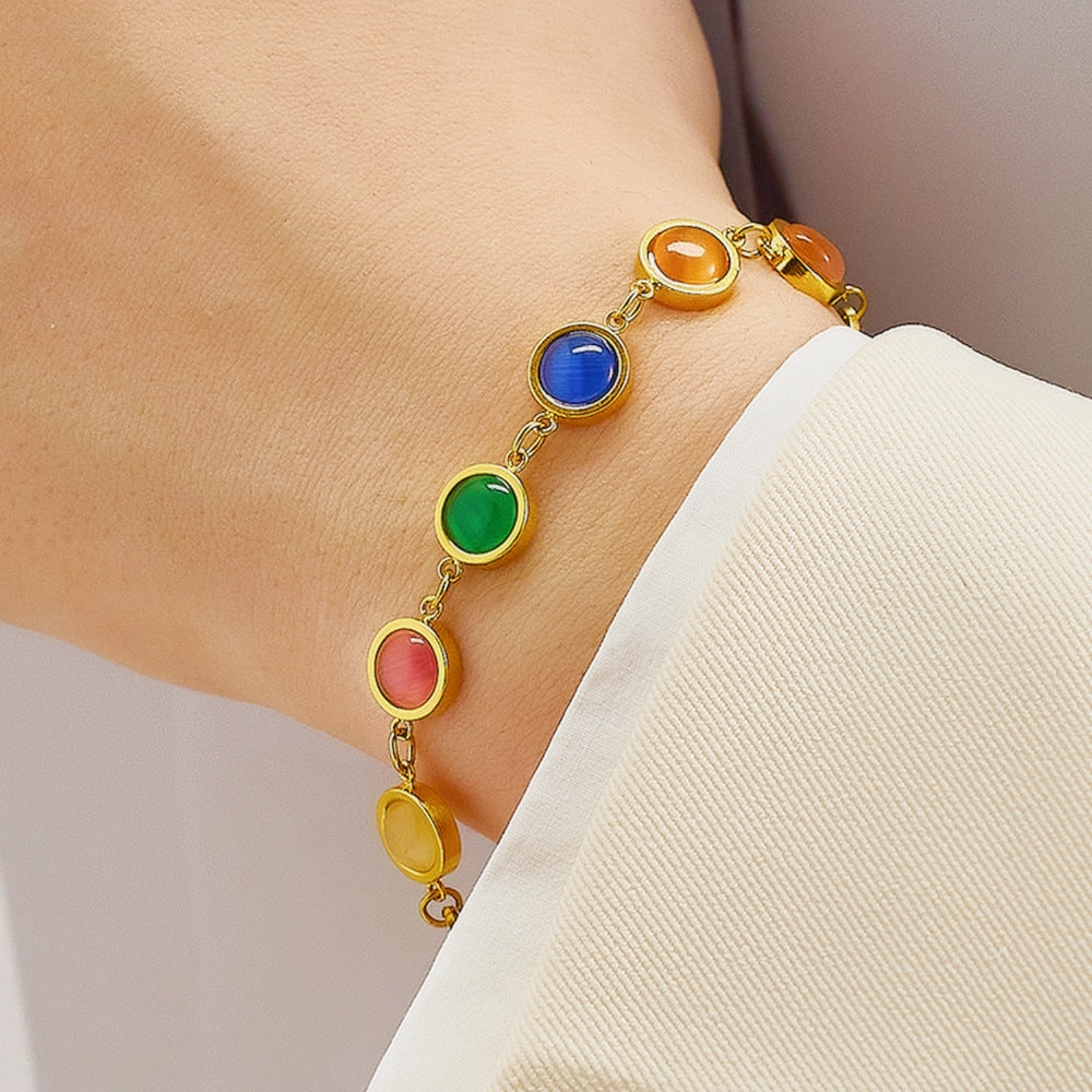 Wholesale Stainless Steel Colored Opal Titanium Steel Bracelet