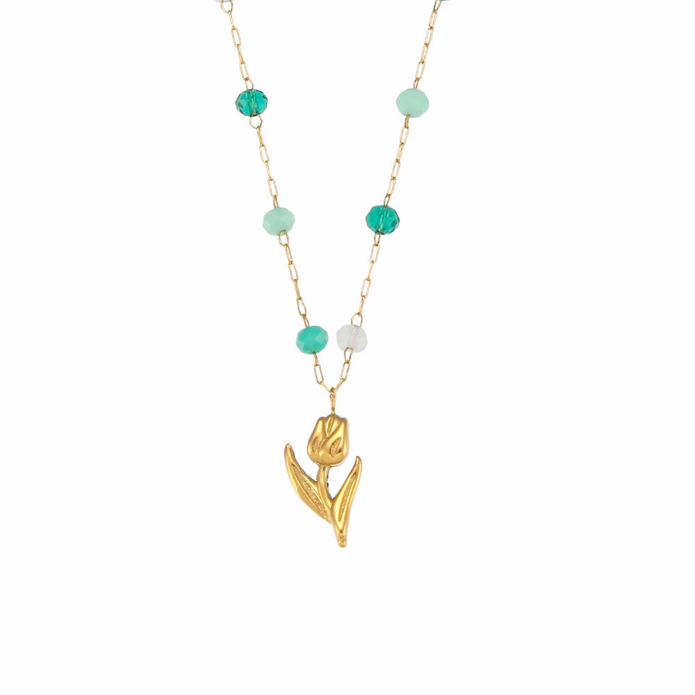 Wholesale Stainless Steel Colorful Beads Tulip Necklace