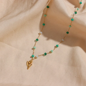 Wholesale Stainless Steel Colorful Beads Tulip Necklace