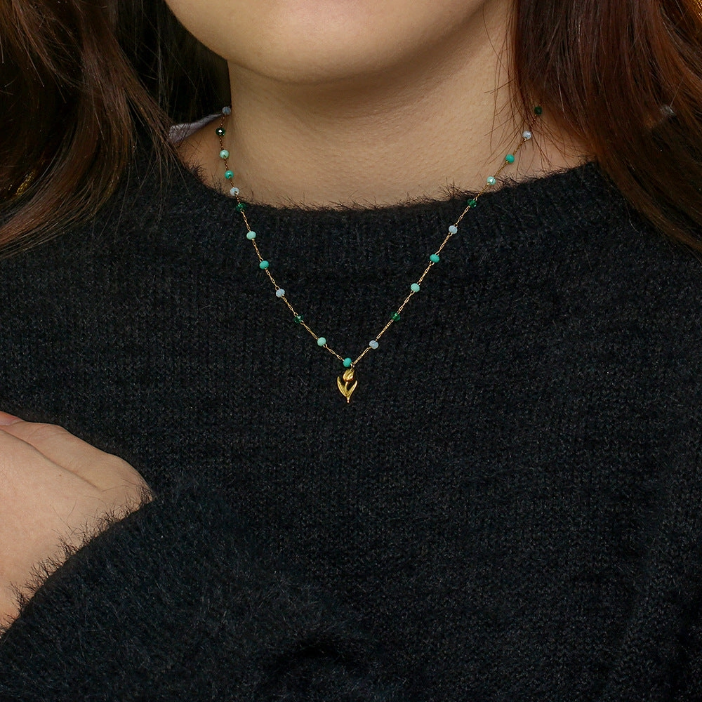 Wholesale Stainless Steel Colorful Beads Tulip Necklace