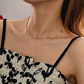 Wholesale Stainless Steel Colorful Butterfly Daisy Necklaces