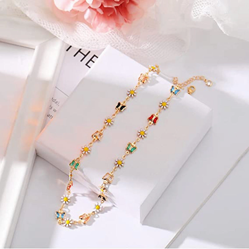 Wholesale Stainless Steel Colorful Butterfly Daisy Necklaces