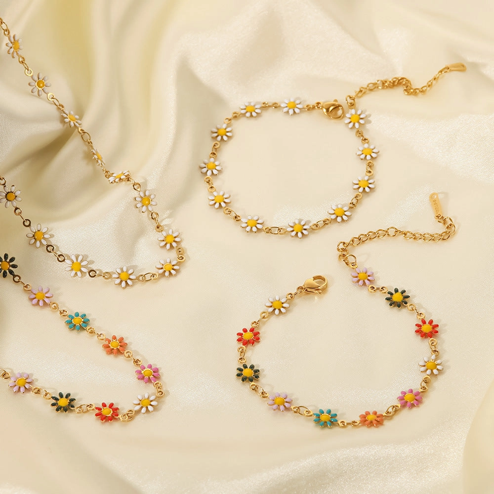 Wholesale Stainless Steel Colorful Small Daisy Chain Bracelet
