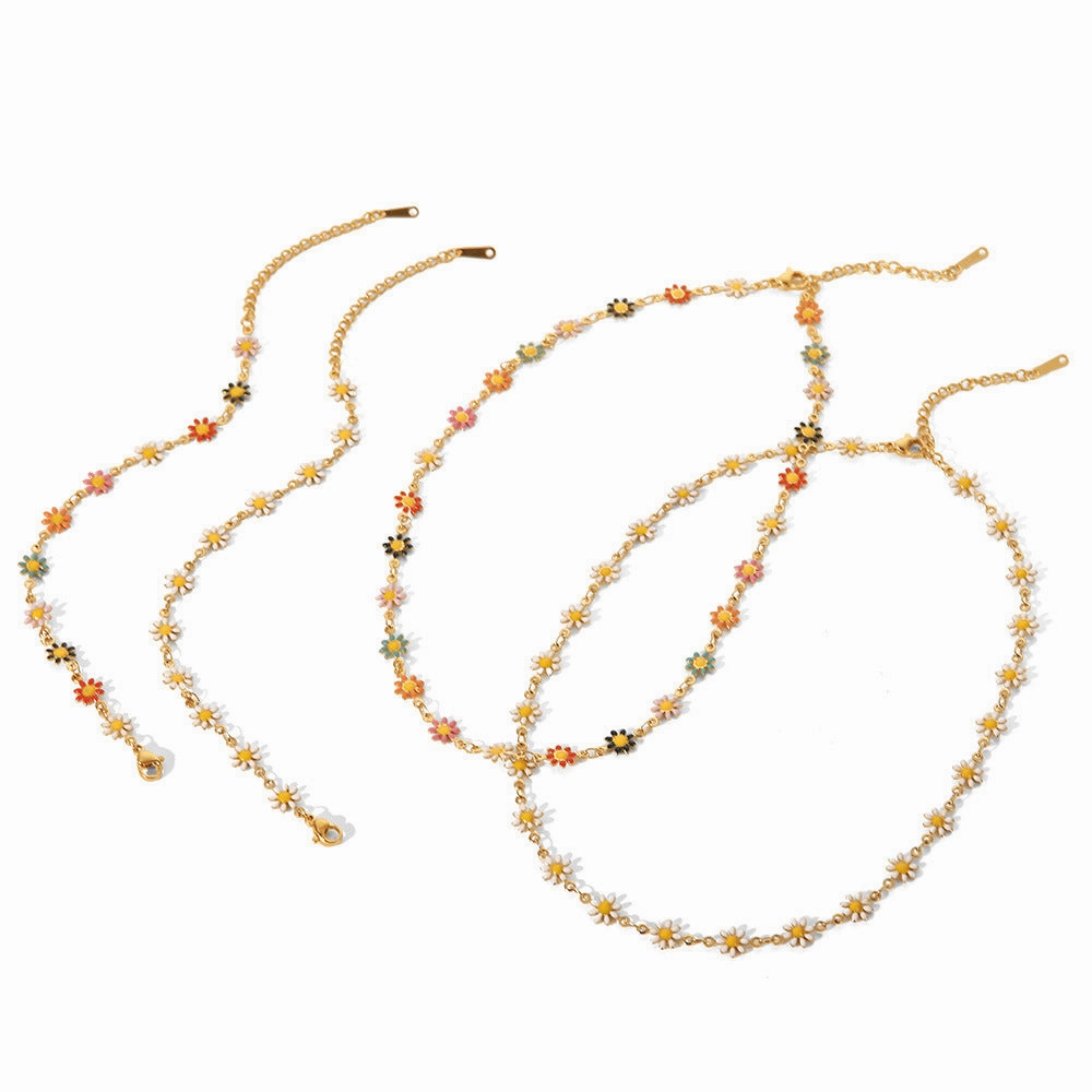 Wholesale Stainless Steel Colorful Small Daisy Chain Bracelet