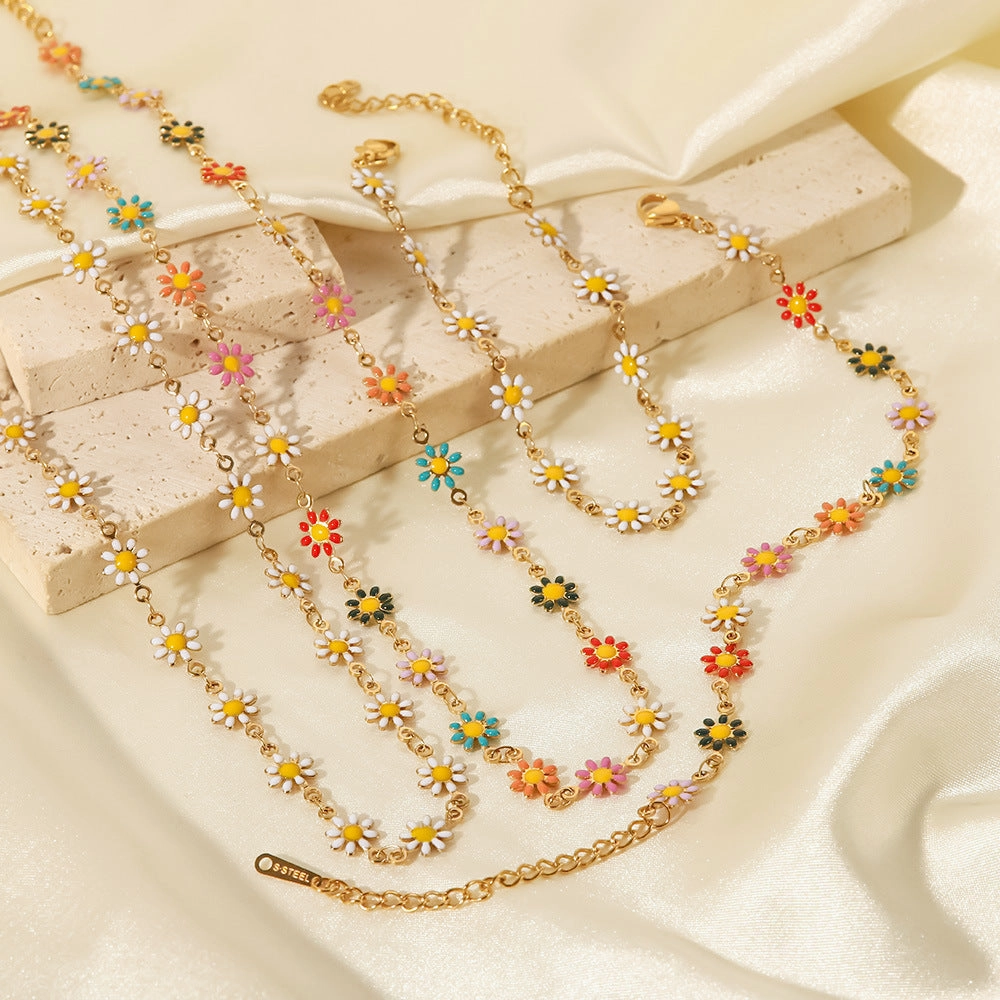 Wholesale Stainless Steel Colorful Small Daisy Chain Bracelet
