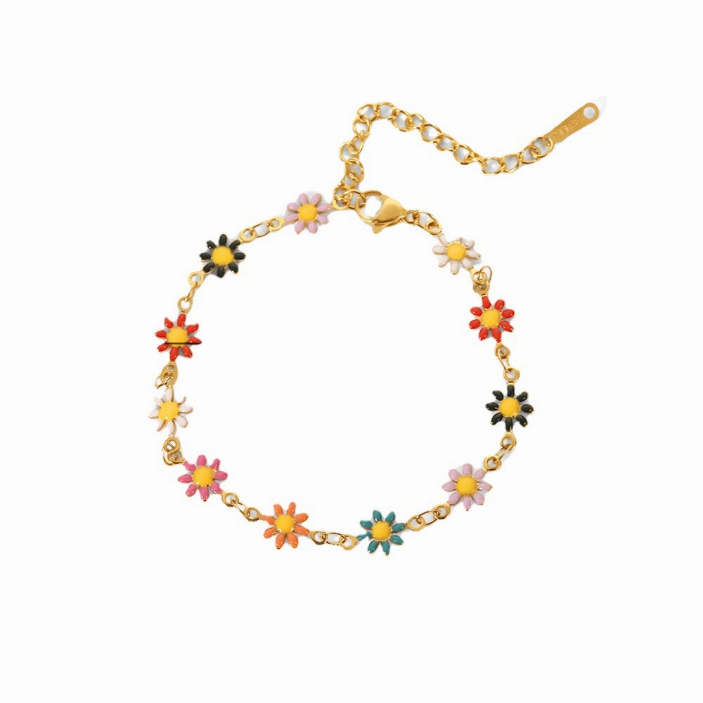 Wholesale Stainless Steel Colorful Small Daisy Chain Bracelet