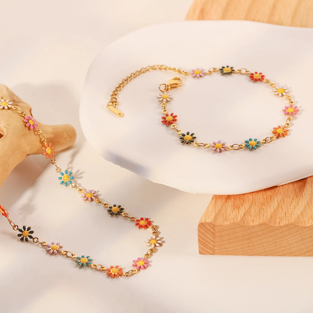 Wholesale Stainless Steel Colorful Small Daisy Chain Bracelet