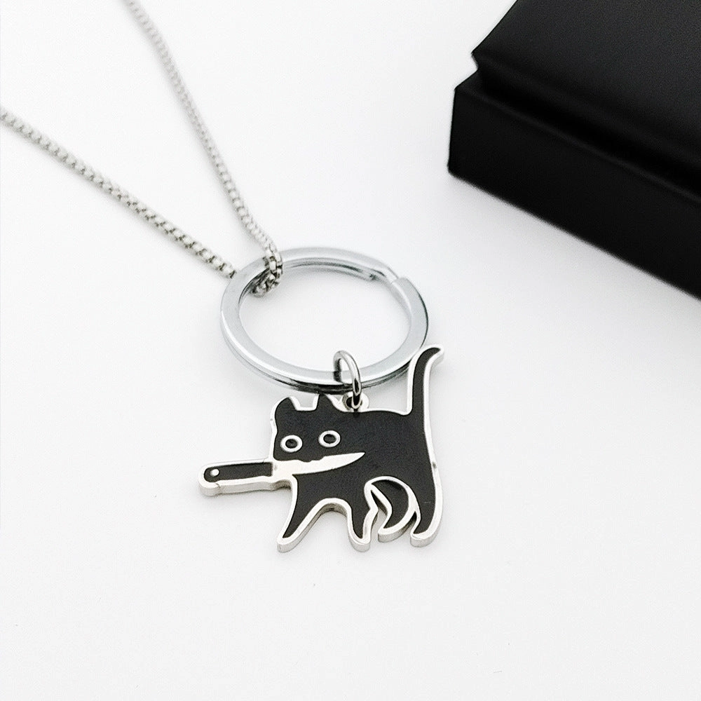 Wholesale Stainless Steel Creative Pocket Knife Cat Cartoon Titanium Steel Necklace