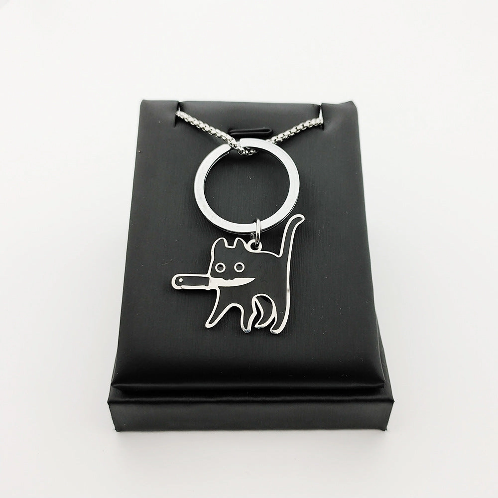 Wholesale Stainless Steel Creative Pocket Knife Cat Cartoon Titanium Steel Necklace