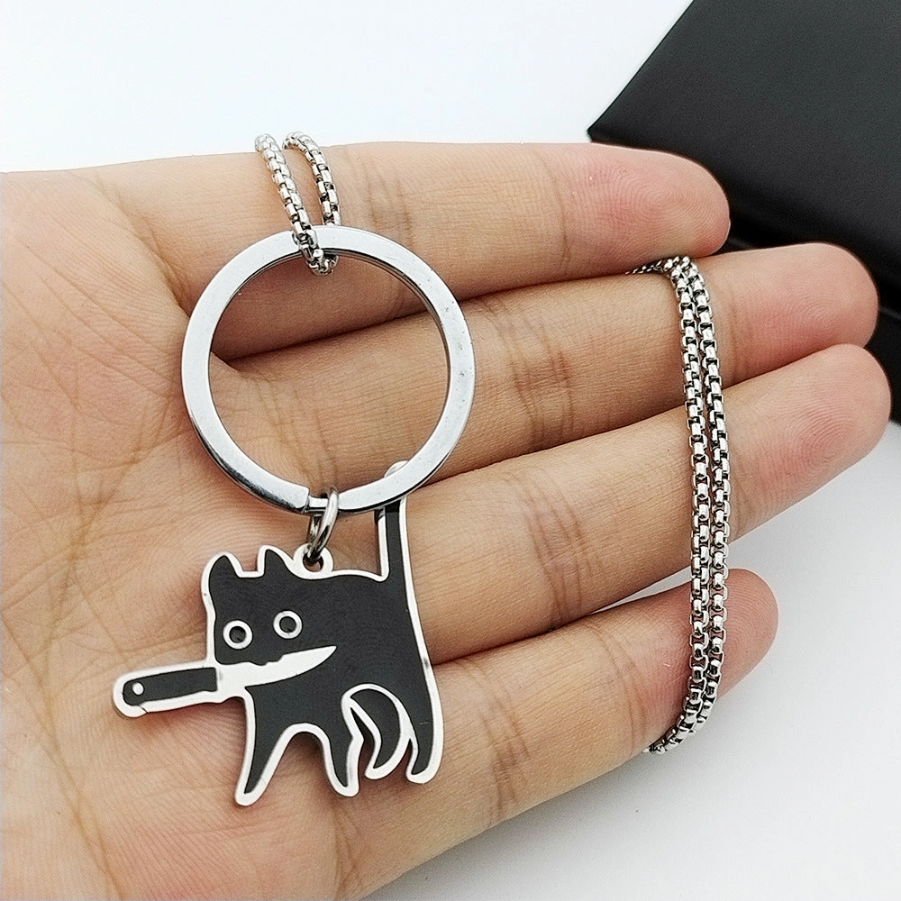 Wholesale Stainless Steel Creative Pocket Knife Cat Cartoon Titanium Steel Necklace