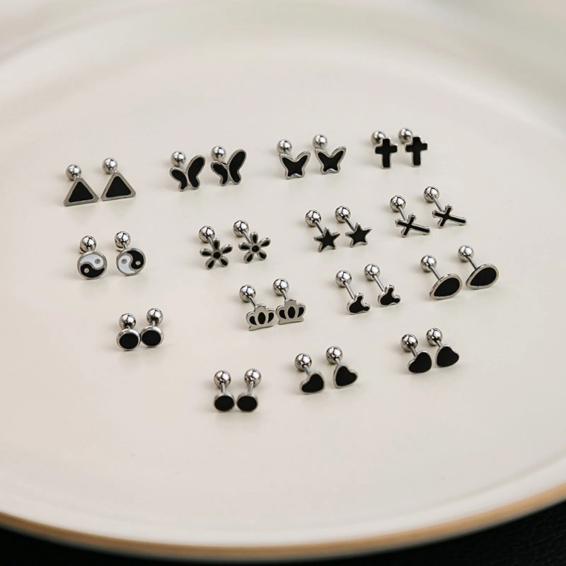 Wholesale Stainless Steel Cross Geometric Black Series Earrings