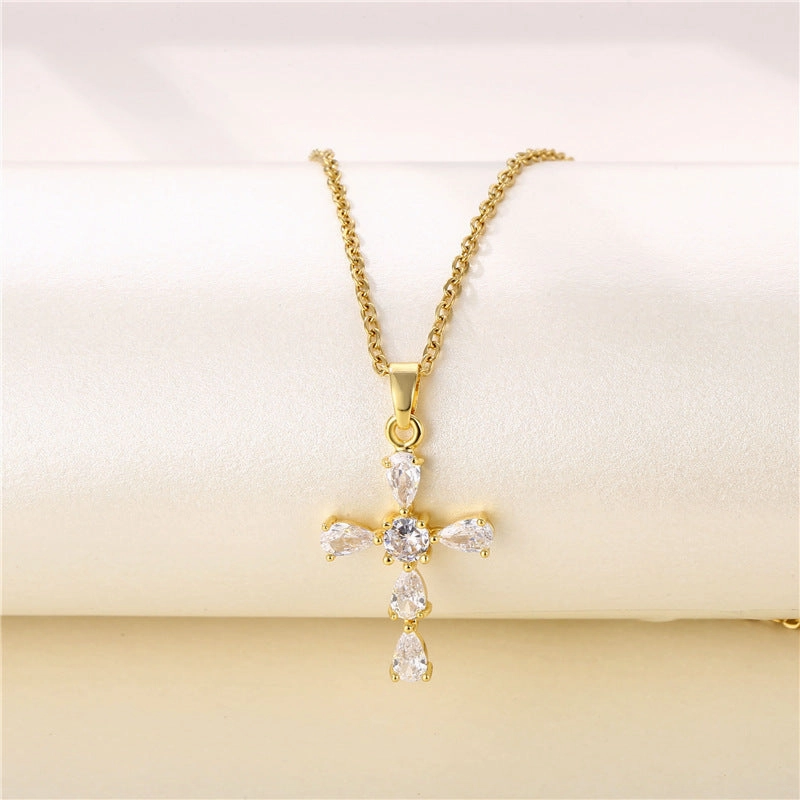Wholesale Stainless Steel Cross Zircon Necklace