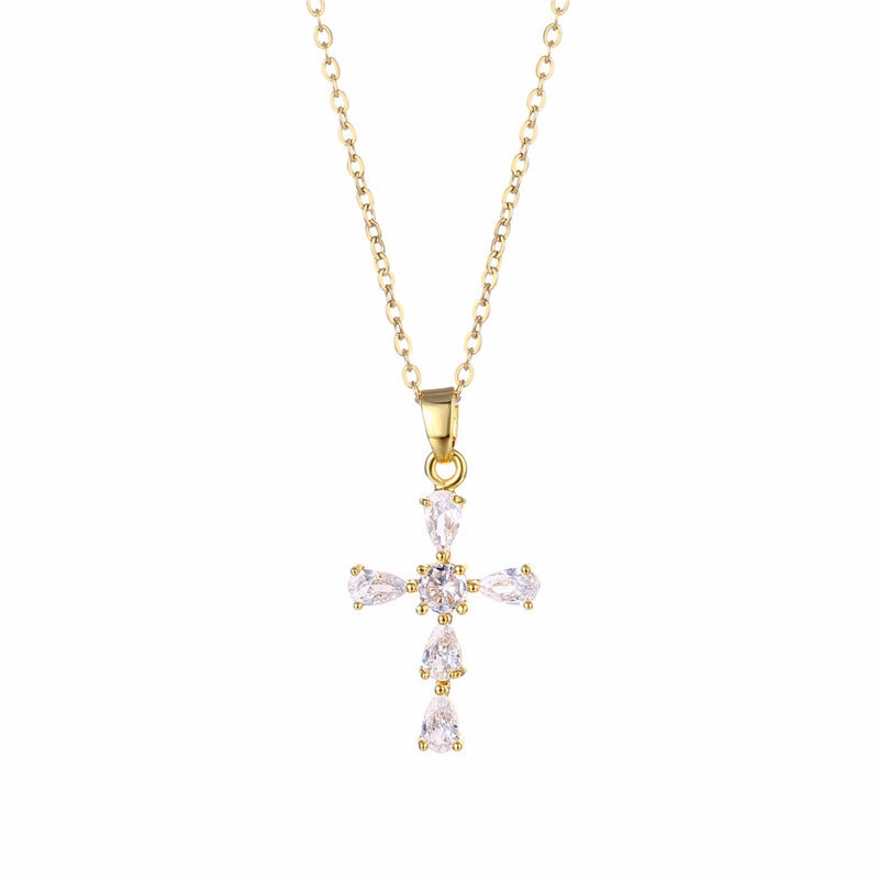 Wholesale Stainless Steel Cross Zircon Necklace