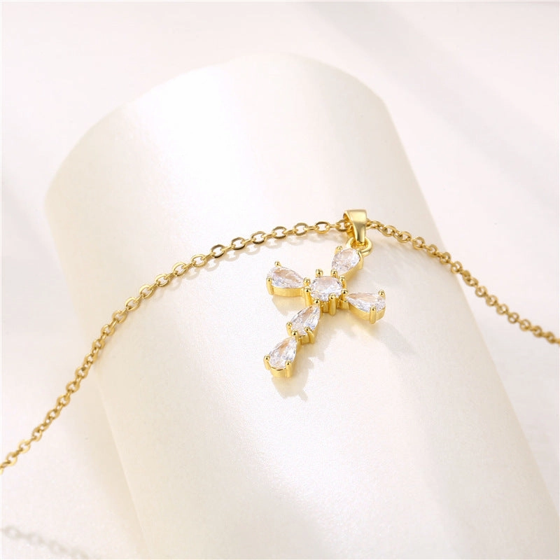 Wholesale Stainless Steel Cross Zircon Necklace