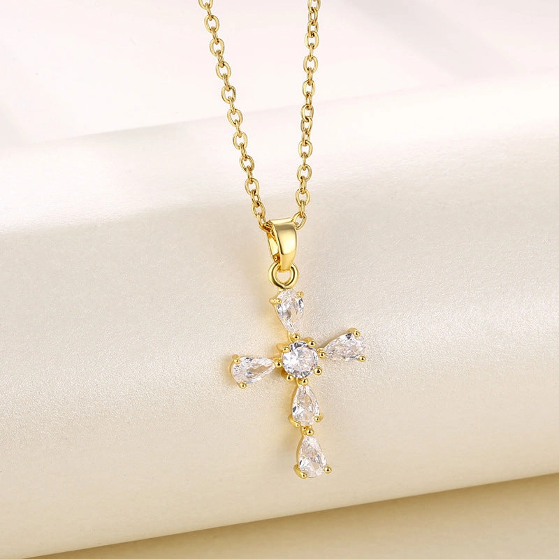 Wholesale Stainless Steel Cross Zircon Necklace