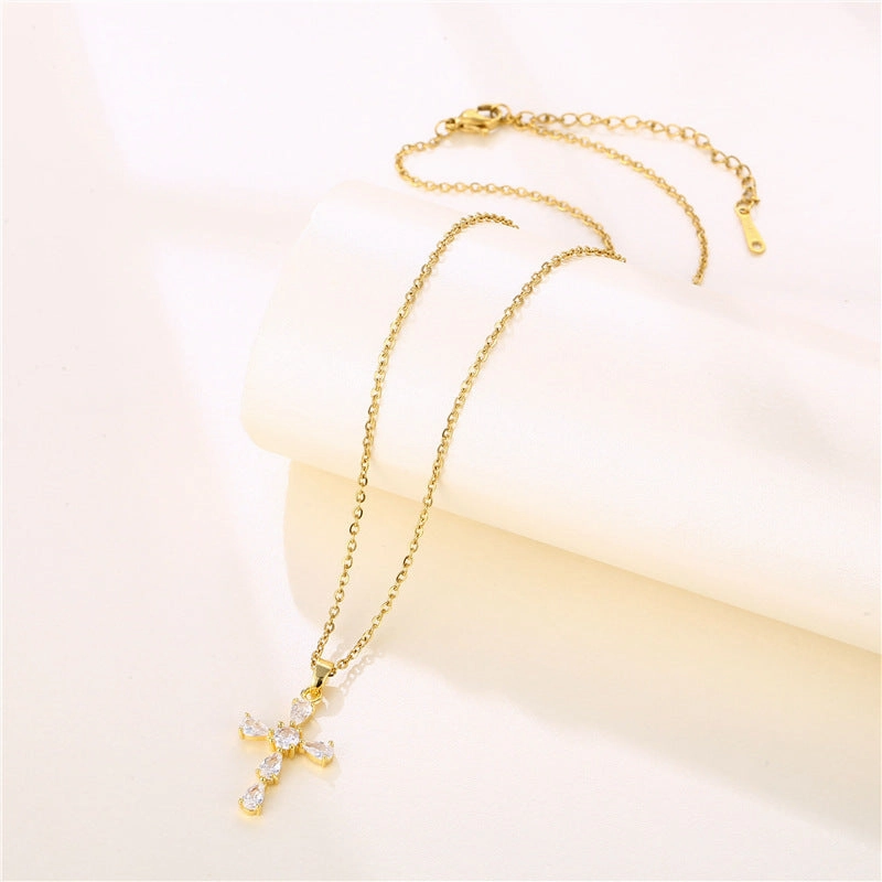 Wholesale Stainless Steel Cross Zircon Necklace