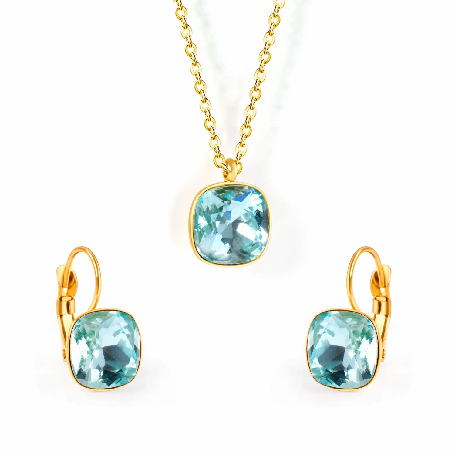 Wholesale Stainless Steel Crystal Earrings Rhinestones Colored Necklace Set