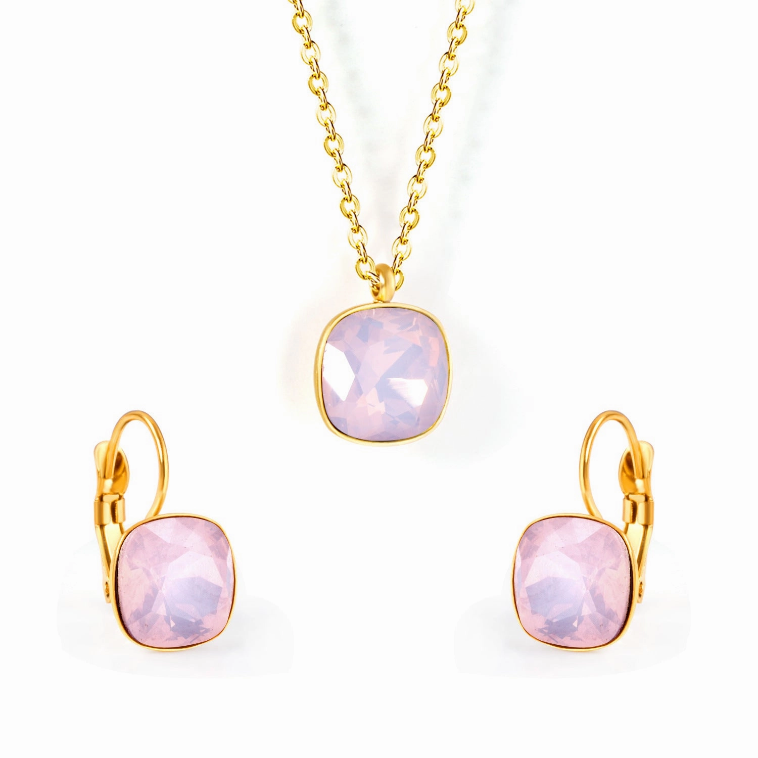 Wholesale Stainless Steel Crystal Earrings Rhinestones Colored Necklace Set