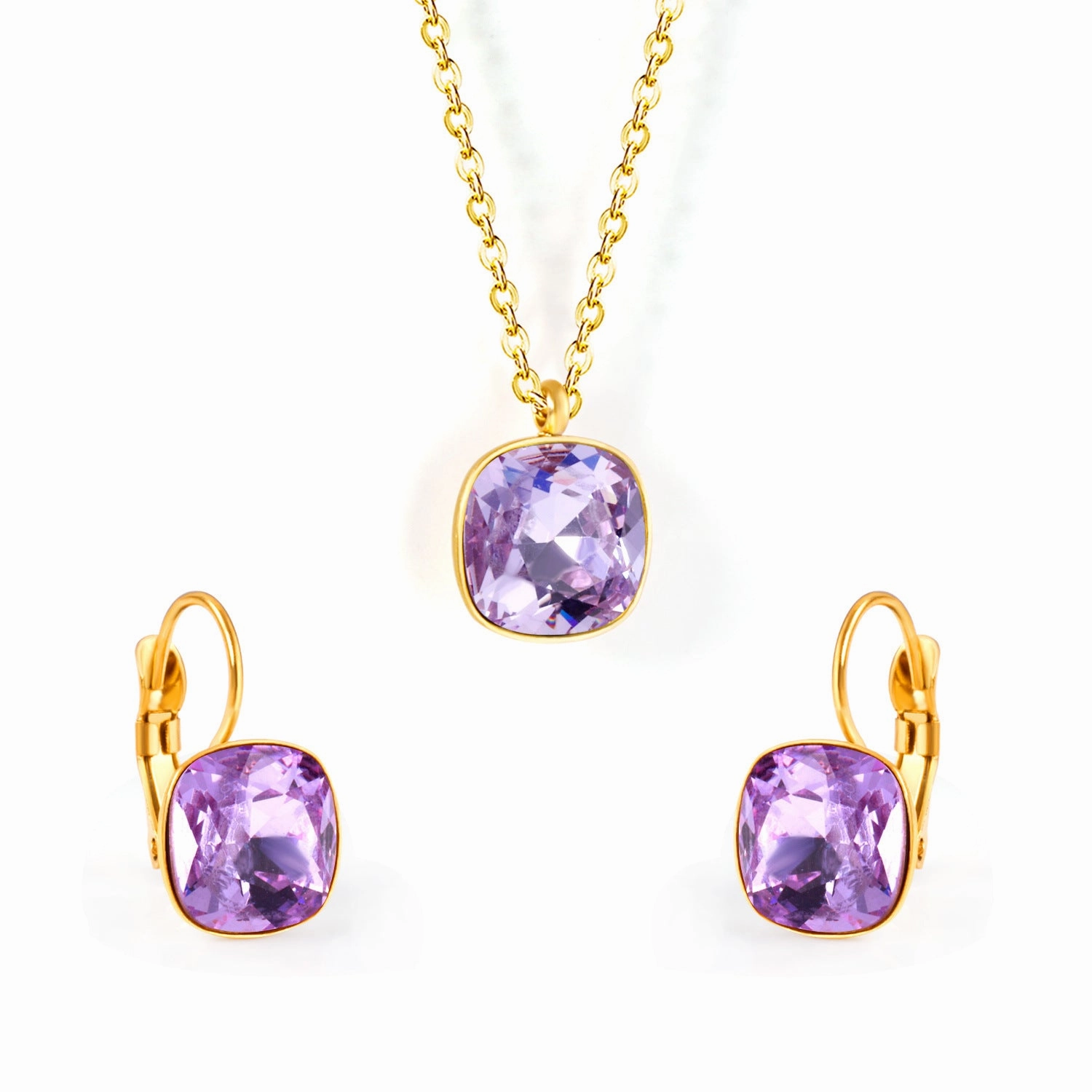 Wholesale Stainless Steel Crystal Earrings Rhinestones Colored Necklace Set
