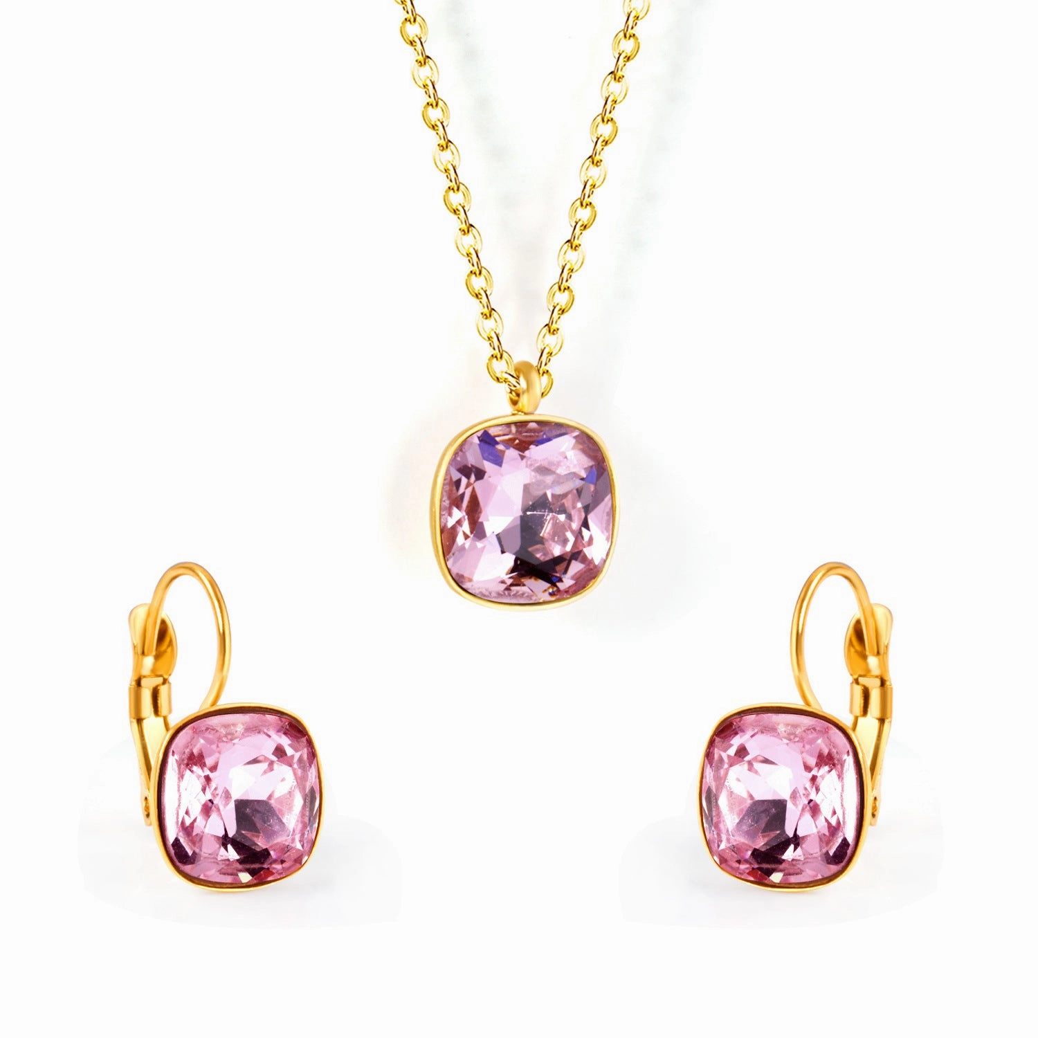 Wholesale Stainless Steel Crystal Earrings Rhinestones Colored Necklace Set