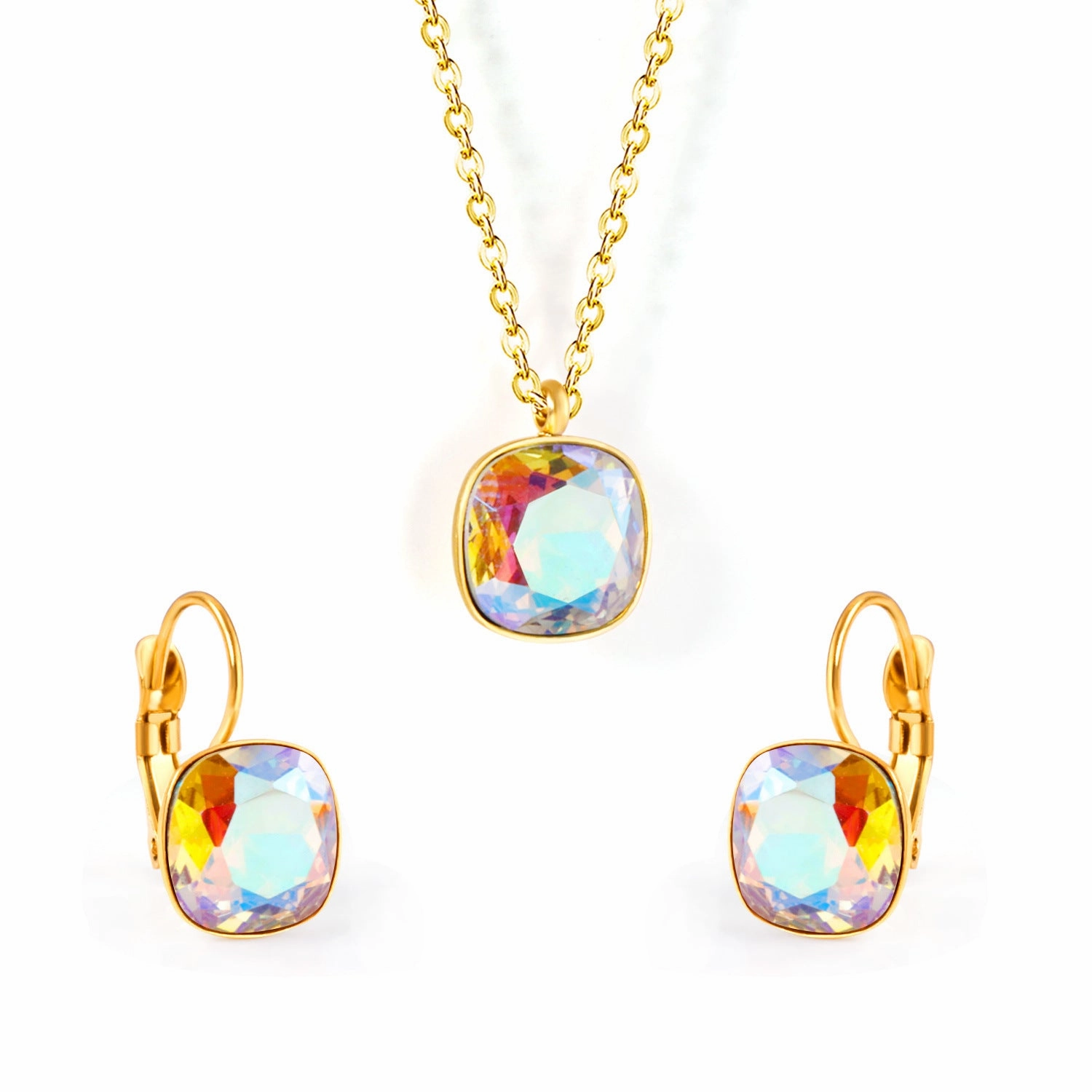 Wholesale Stainless Steel Crystal Earrings Rhinestones Colored Necklace Set