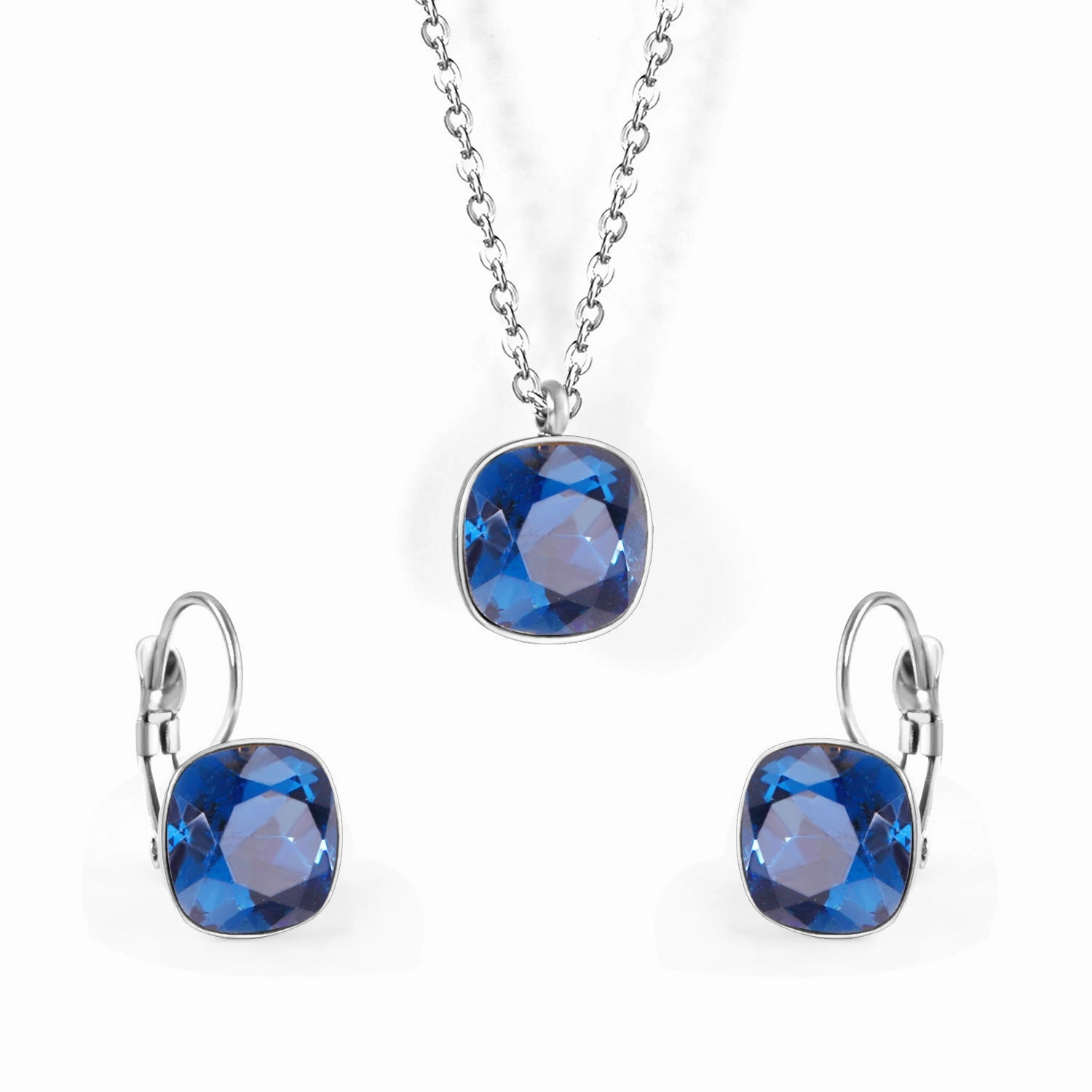 Wholesale Stainless Steel Crystal Earrings Rhinestones Colored Necklace Set