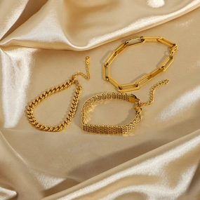 Wholesale Stainless Steel Cuba Mesh Belt Titanium Steel Gold Plated Wide Bracelet