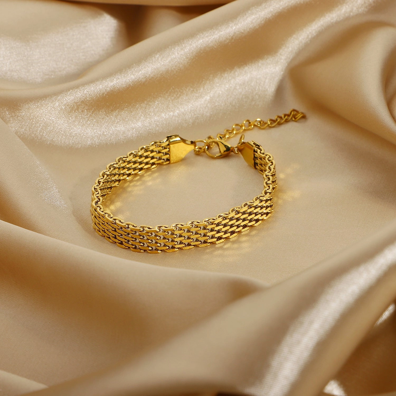 Wholesale Stainless Steel Cuba Mesh Belt Titanium Steel Gold Plated Wide Bracelet