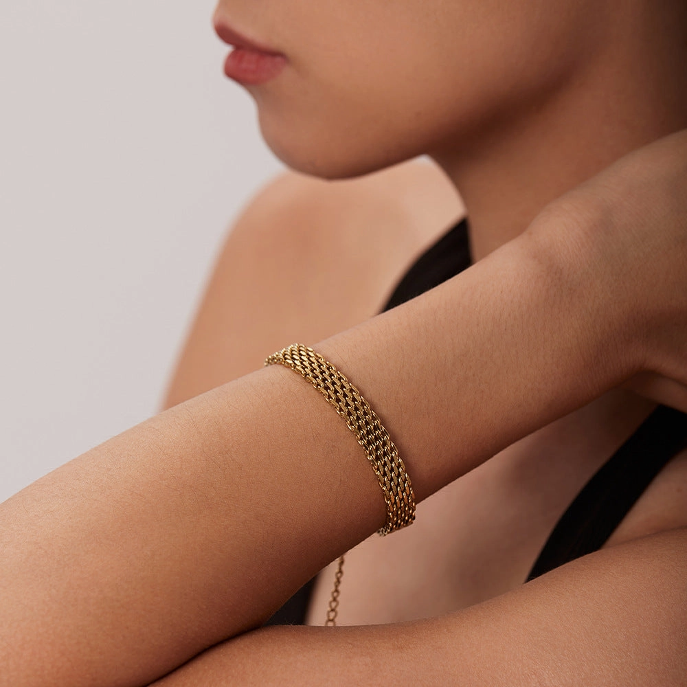 Wholesale Stainless Steel Cuba Mesh Belt Titanium Steel Gold Plated Wide Bracelet