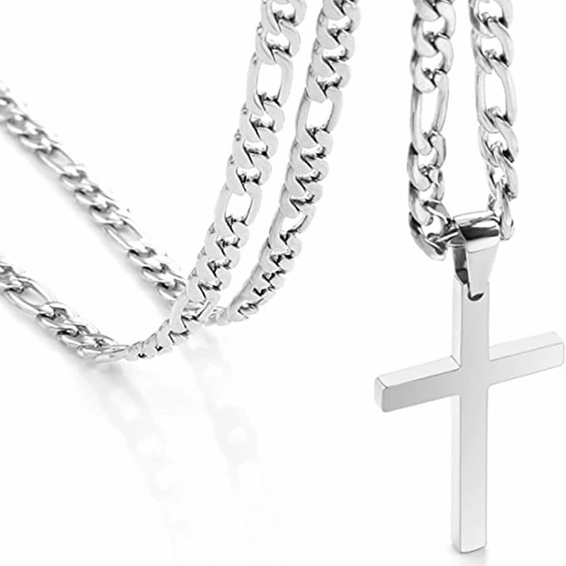 Wholesale Stainless Steel Cuban Chain Cross Necklaces