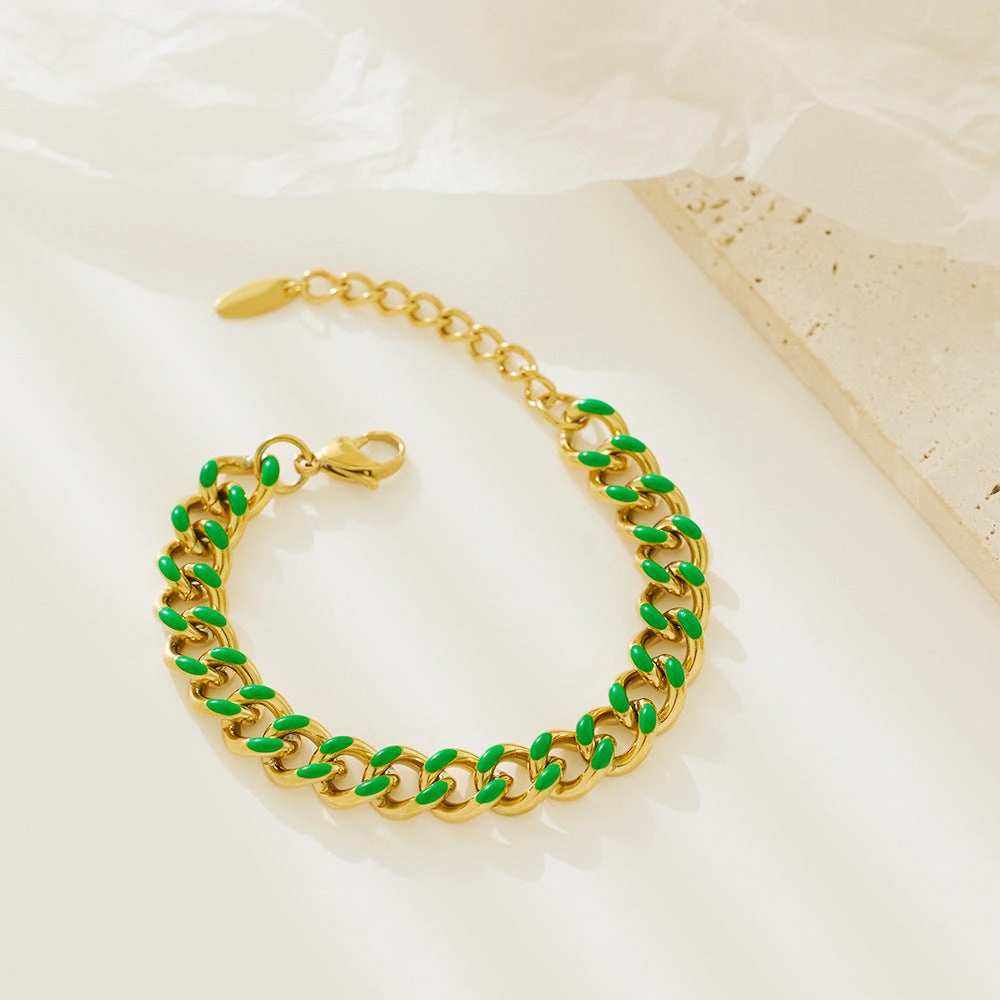 Wholesale Stainless Steel Cuban Oil Drop Color Enamel Bracelet