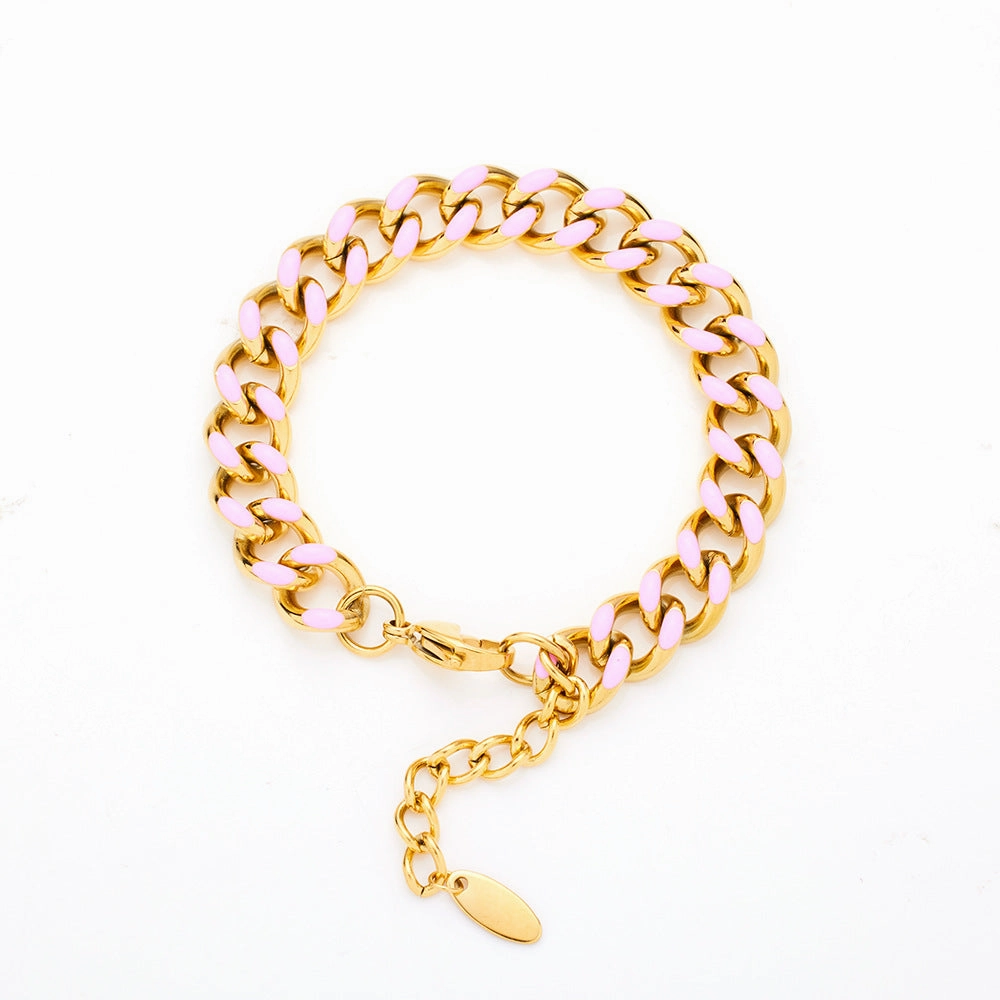 Wholesale Stainless Steel Cuban Oil Drop Color Enamel Bracelet