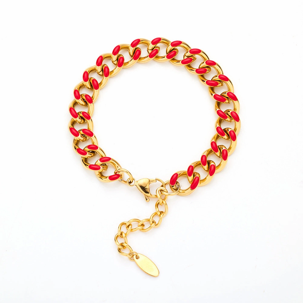 Wholesale Stainless Steel Cuban Oil Drop Color Enamel Bracelet