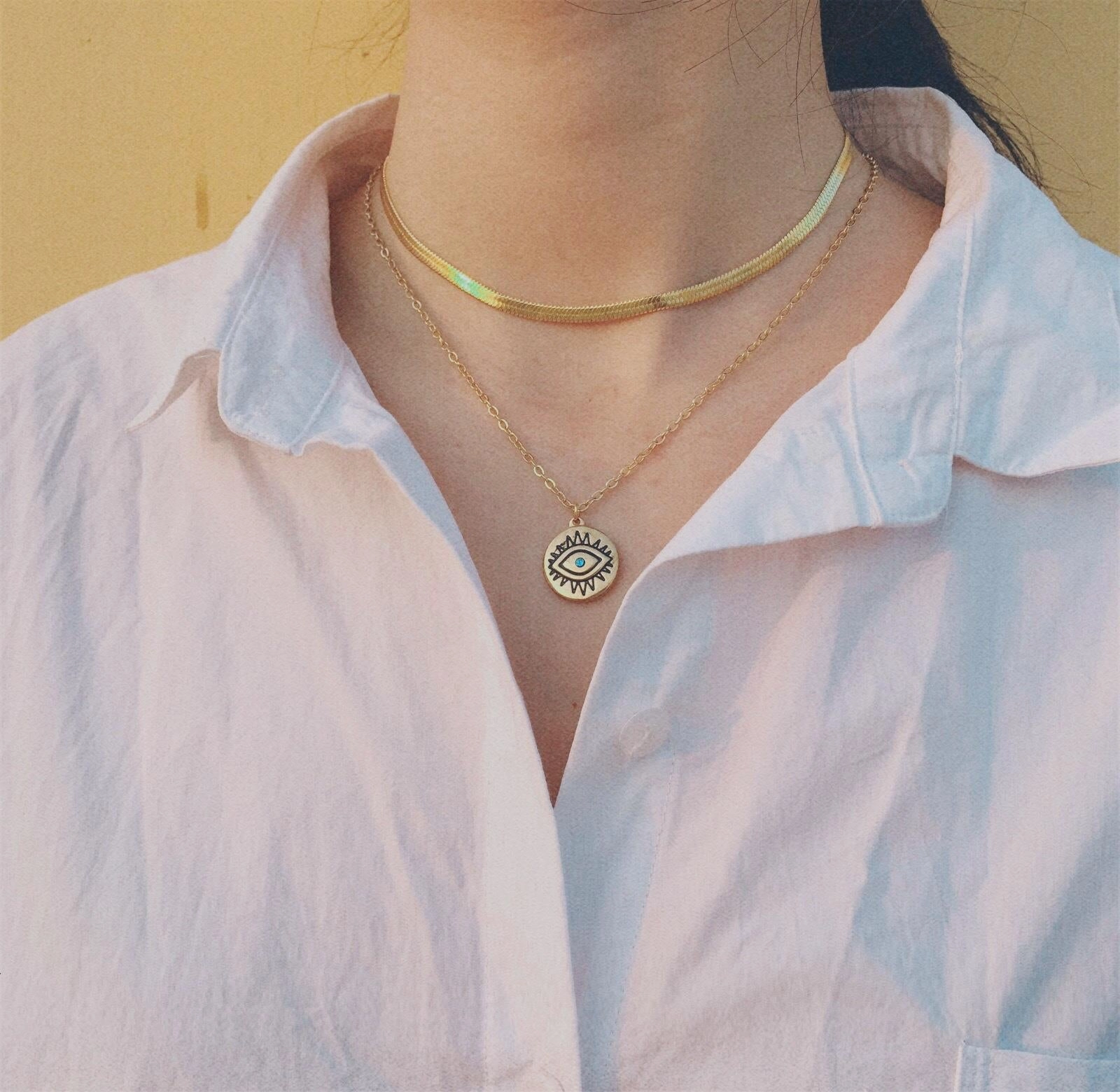 Wholesale Stainless Steel Devil's Eye Trip Trying Necklace