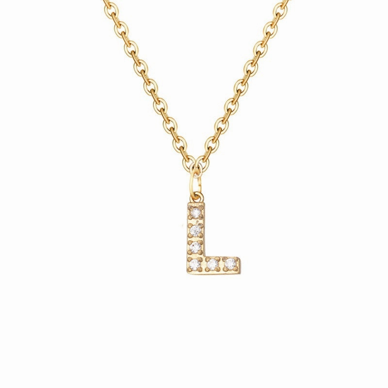 Wholesale Stainless Steel Diamond Alphabet Pendant 14K Gold Plated Necklaces