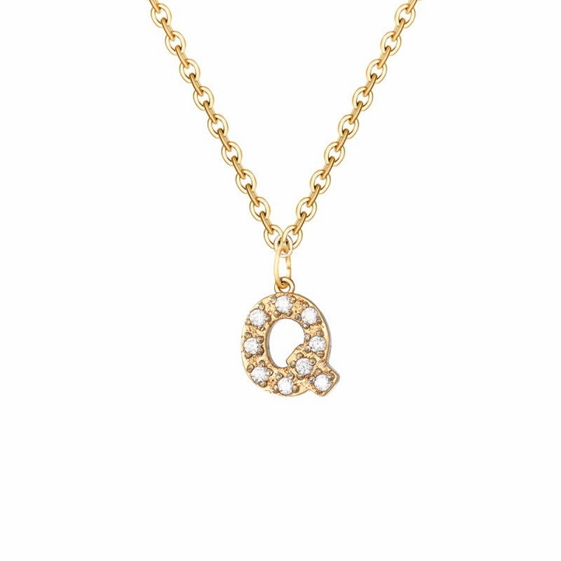 Wholesale Stainless Steel Diamond Alphabet Pendant 14K Gold Plated Necklaces