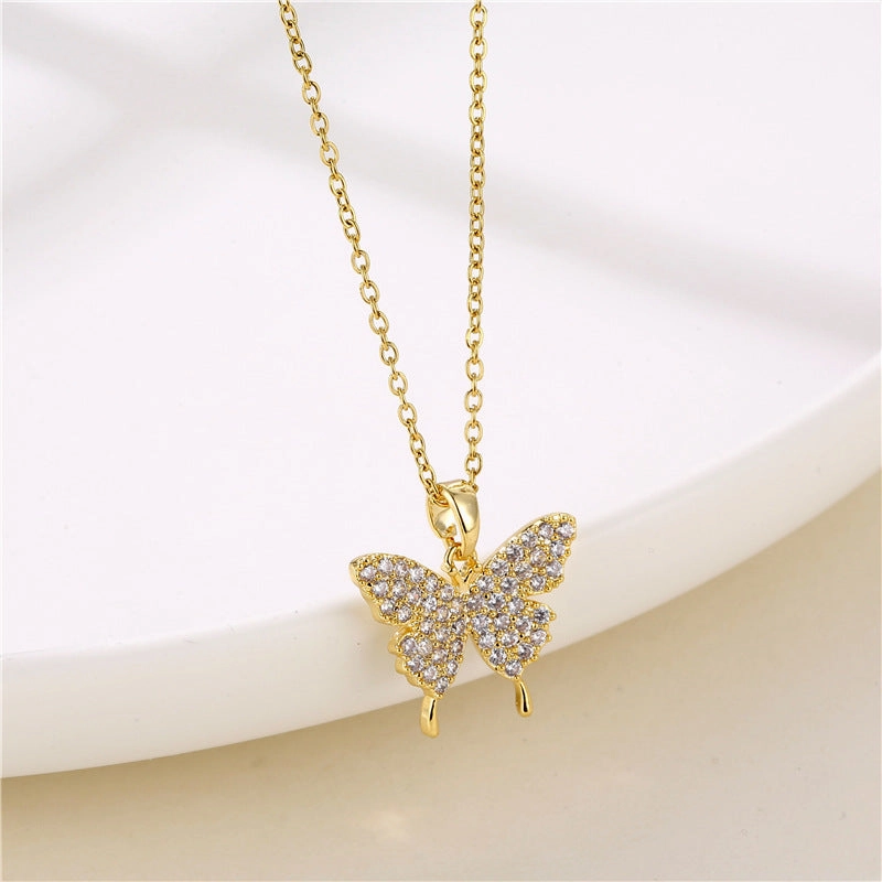 Wholesale Stainless Steel Diamond Butterfly Necklace