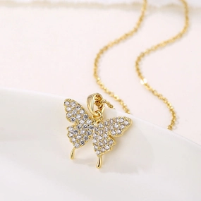 Wholesale Stainless Steel Diamond Butterfly Necklace