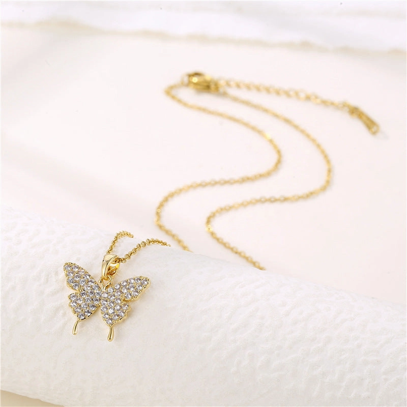 Wholesale Stainless Steel Diamond Butterfly Necklace