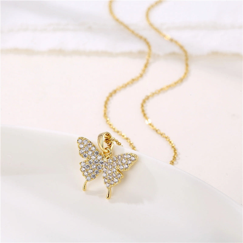 Wholesale Stainless Steel Diamond Butterfly Necklace