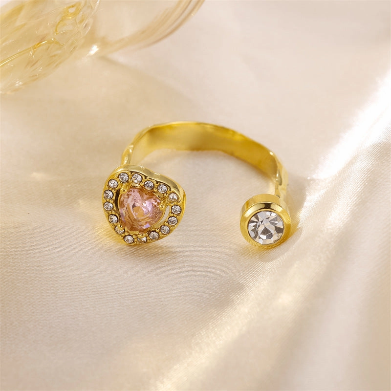 Wholesale Stainless Steel Diamond Inlaid Heart Adjustable Zircon Ring