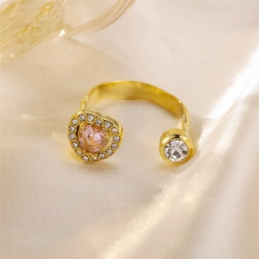 Wholesale Stainless Steel Diamond Inlaid Heart Adjustable Zircon Ring